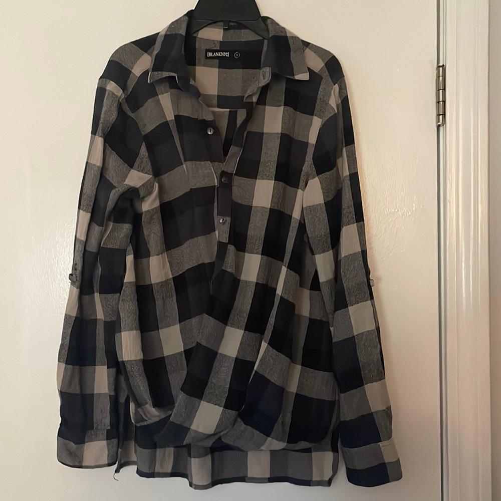 BlankNYC, blue and grey plaid blouse, size small
